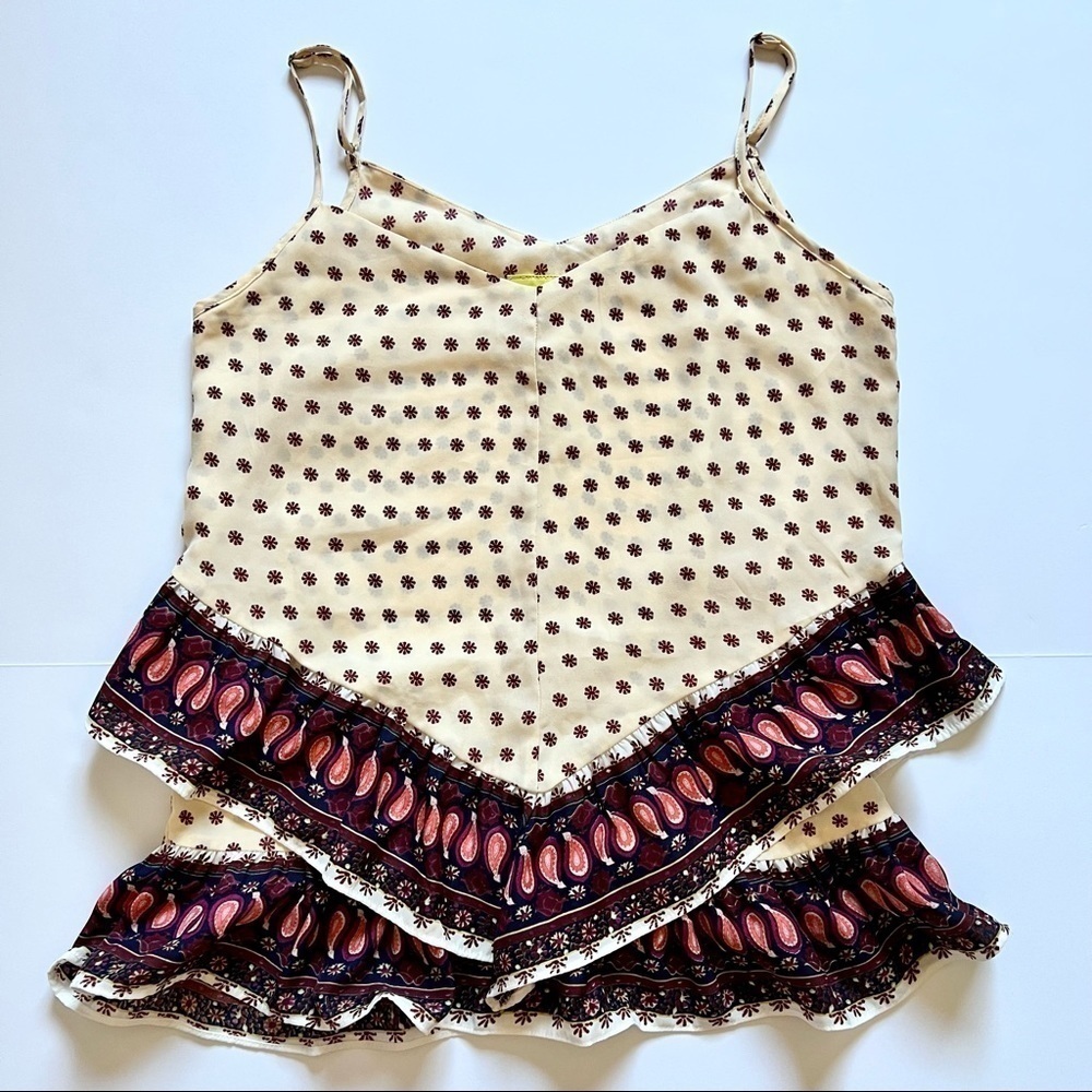 Anthropologie Maeve Tank Top Buteh Borders Paisley Ruffle Tiered Sz XS